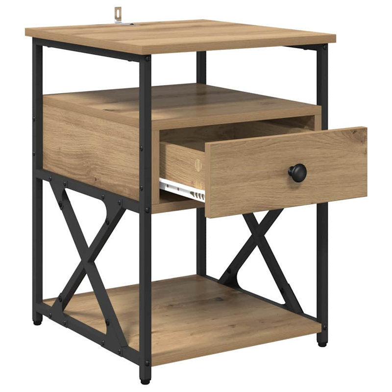 40cm W Manufactured Wood Bedside Table, Artisan Oak