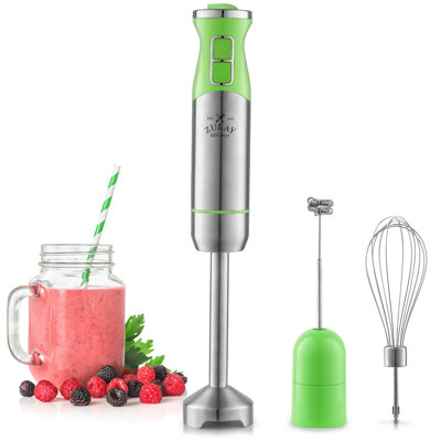 Zulay Kitchen Immersion Blender 500W Stainless Steel Whisk and Frother Attachments 8 Speed