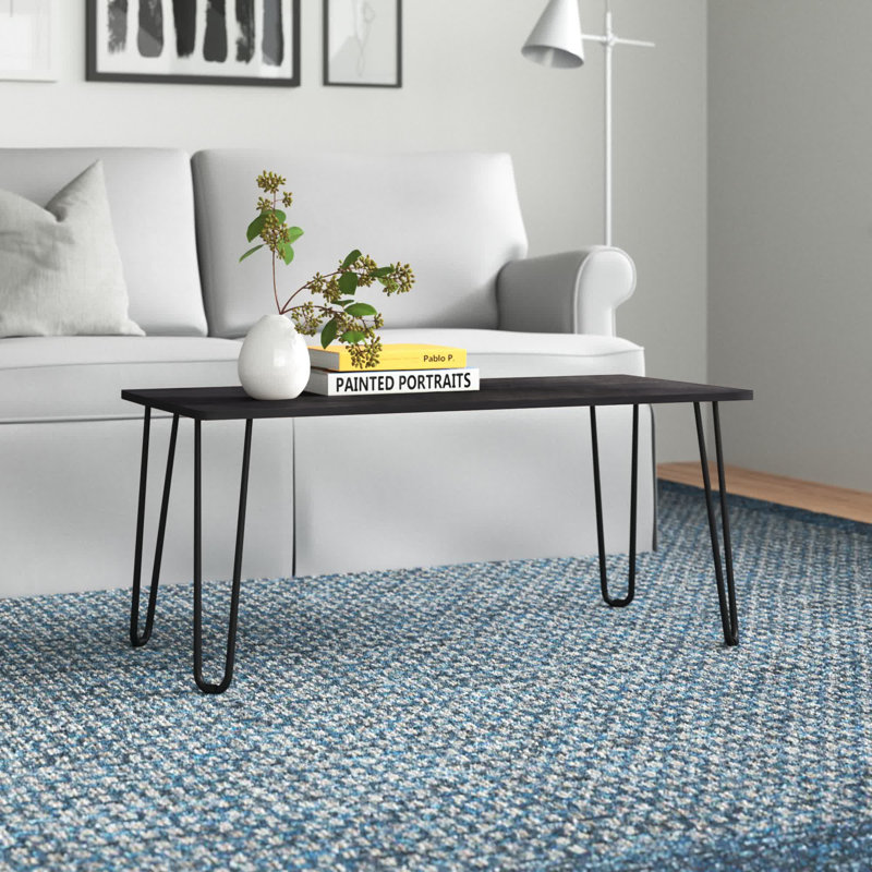 Bertolt Coffee Table with Hairpin Legs - Modern Industrial Style Home Decor - Woodgrain-Look and Steel Accent Living Room Furniture (Black)