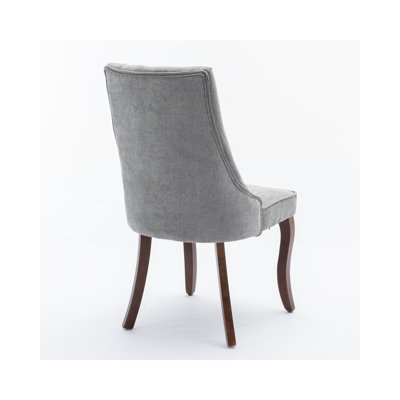 Sumdeal Set of 2 Gray Velvet Upholstered High-Back Dining Chairs with Solid Wood Frame