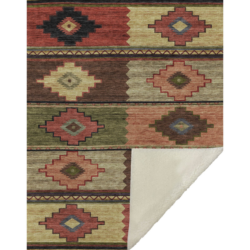 Couverture en sherpa brun One Pixie Street, 127 x 178 cm, brun, Paprika; chocolat; vert; beige; or