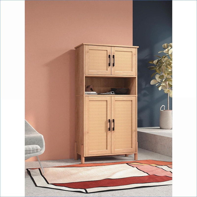 Armoire de rangement Corbisez avec portes en rotin tissé et tablettes réglables