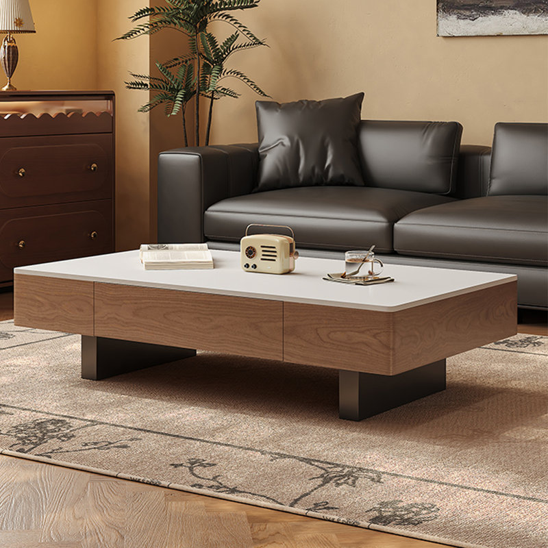 Table basse Vintage Rock, H 13,8 po x L 55,1 po x l 27,6 po, Blanc