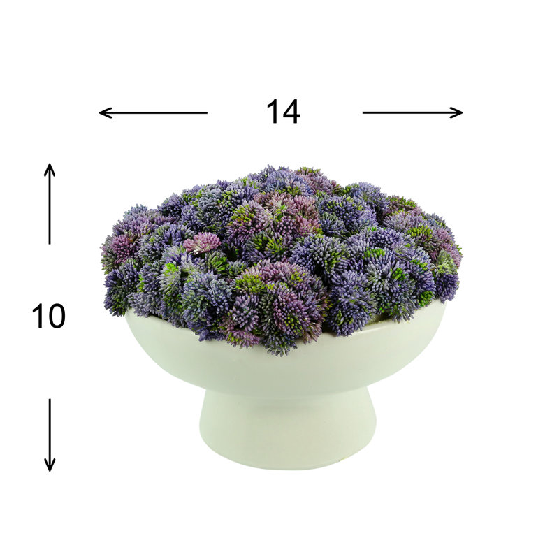 Sedum Arrangement in Ceramic Pedestal Vase, Purple