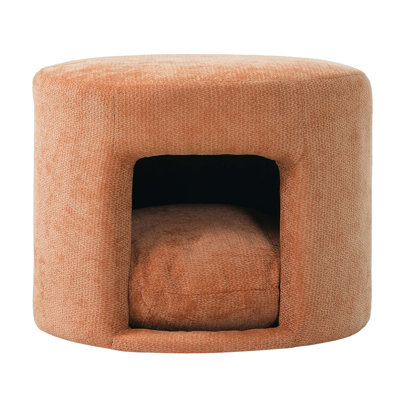 Pet Friendly Ottoman with Removable Cushion, Hidden Nook, Acacia Legs, 220 lbs Capacity, Upholstered Footrest for Living Room