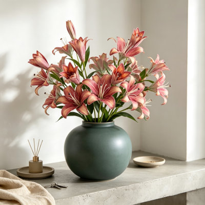Lot de 5 lys artificiels, tiges de 70 cm avec 3 fleurs chacune, lys réalistes pour vase, centre de table d'intérieur ou décoration de mariage
