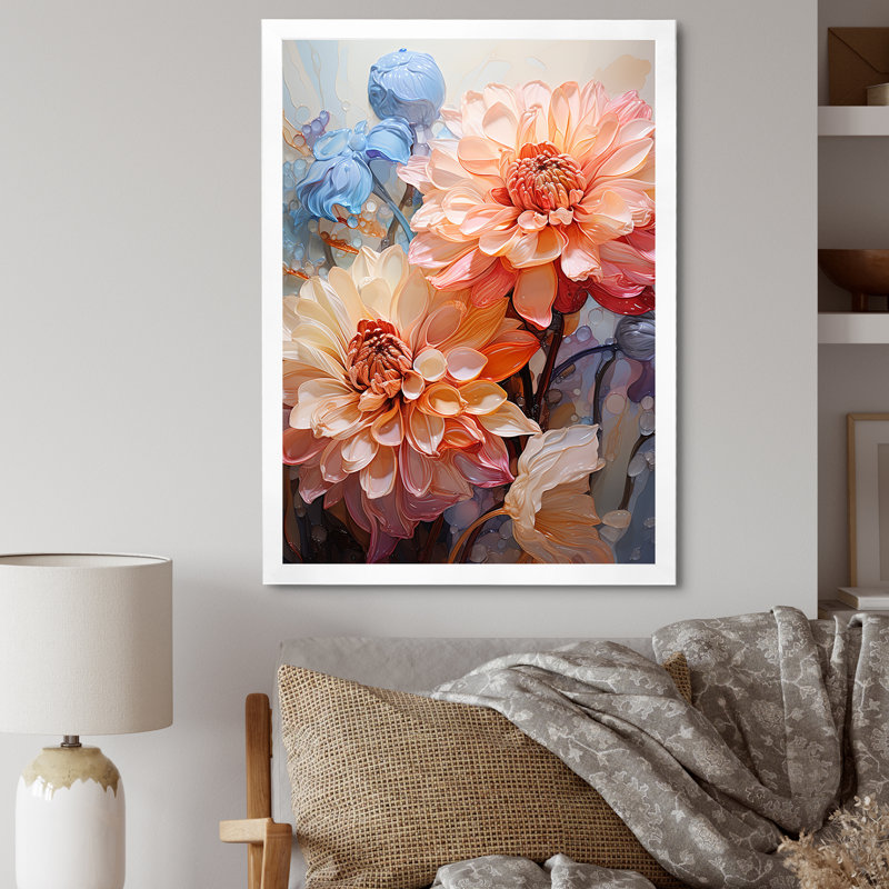 Zinnias roses, beauté transparente sur toile, Cadre simple blanc, H 20 po x l 12 po x P 1 po