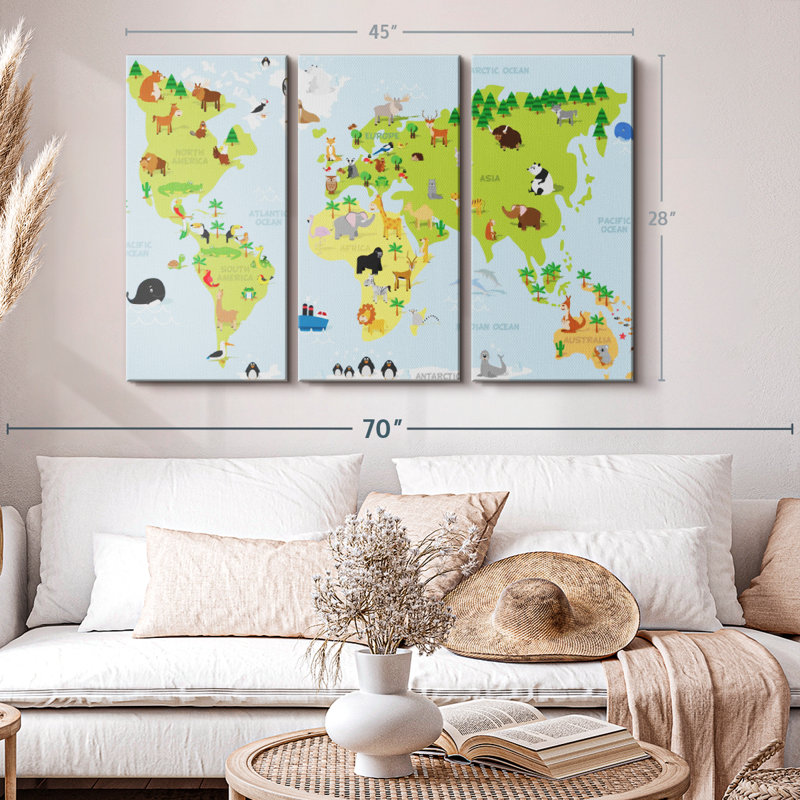 «World Map For Kids» sur, H 28 po x l 45 po x P 1,25 po