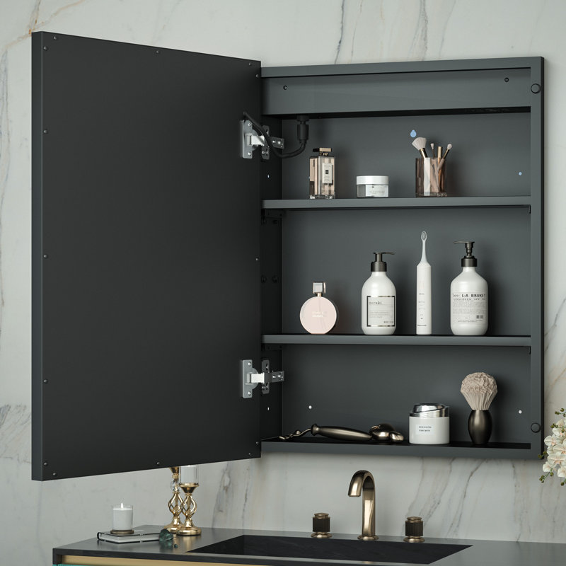 Kassady Recessed & Surface LED Lighted Bathroom Medicine Cabinet, 3-Color, 2 Outlets, Defog Mirror, 26" H x 20" W x 4" D