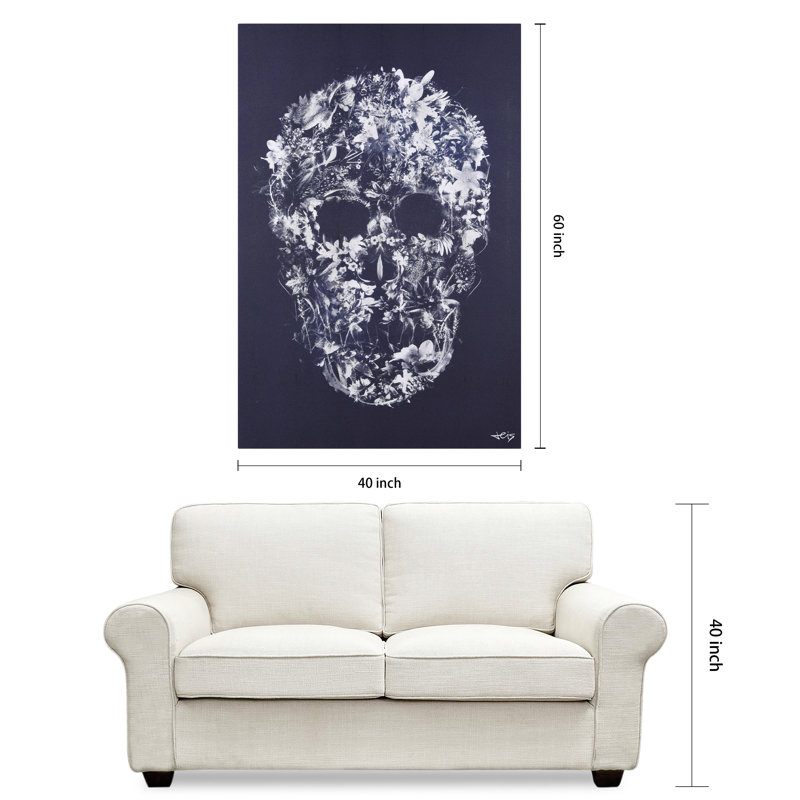 «Ethereal Skull», œuvre d'art sur le thème du crâne sur toile de chagrin argentée