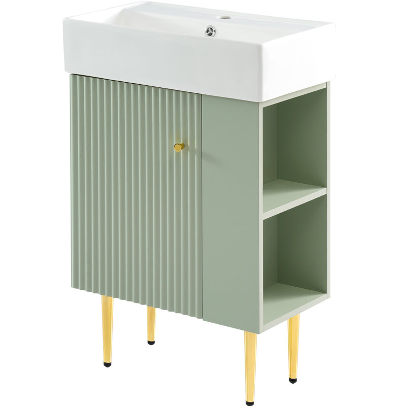 Meuble-lavabo de 21,6 po, attrait visuel, fonction de fermeture en douceur, 28,95 lb, espace de rangement latéral ouvert pour une assurance de qualité bien organisée, portes, gardées