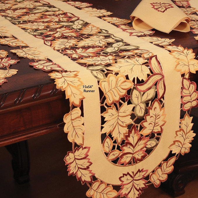Fall Harvest Embroidered Cutwork Polyester Table Runner