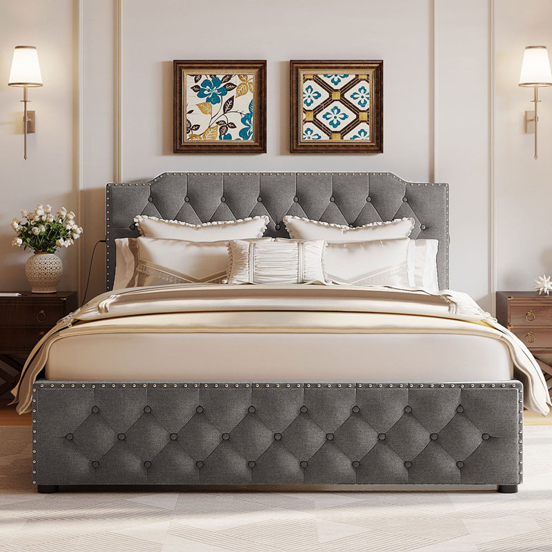 Jontrell Upholstered Panel Storage Bed, Gray