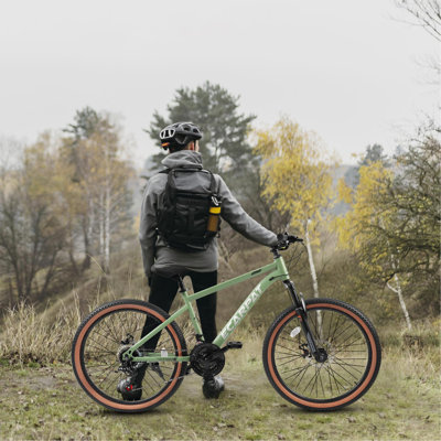 A24301 24 Inch Mountain Bike For Teenagers, High Carbon Steel Frame, Disc Brakes, Durable Design, Brown Edge Tires, Ideal For School Commuting