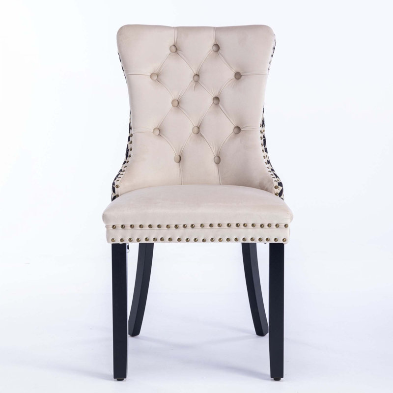 Chaise rembourrée capitonnée en velours de bois massif, Beige