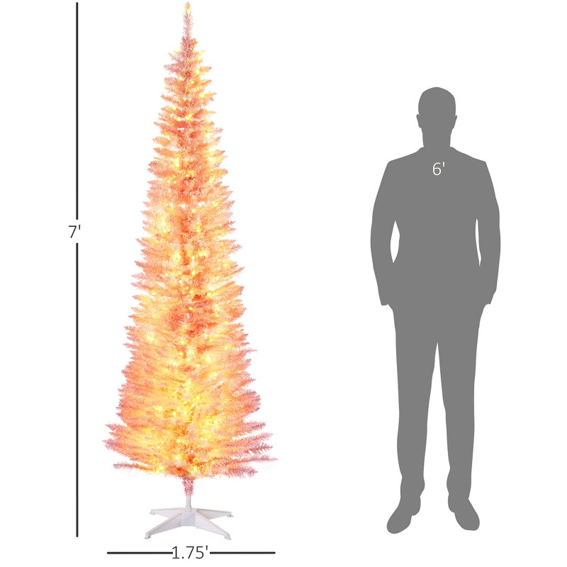 Sapin de Noël artificiel mince de 7 pi de hauteur avec 200 lumières DEL blanc chaud et 499 pointes pour la décoration de Noël