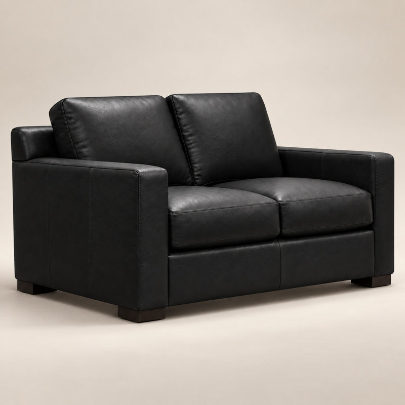 Madison Elegant 100% Top Grain Leather Loveseat, Made to Order, Berkshire Onyx