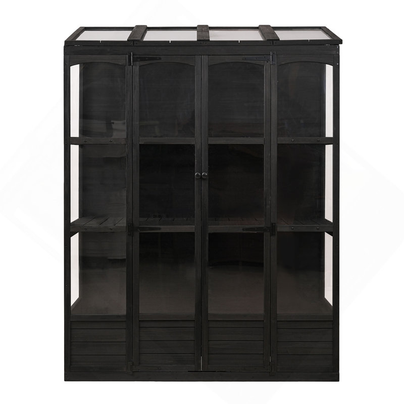 Cadre froid en bois 78 po avec 4 lanterneaux indépendants et 2 tablettes centrales pliantes, serre extérieure, Black