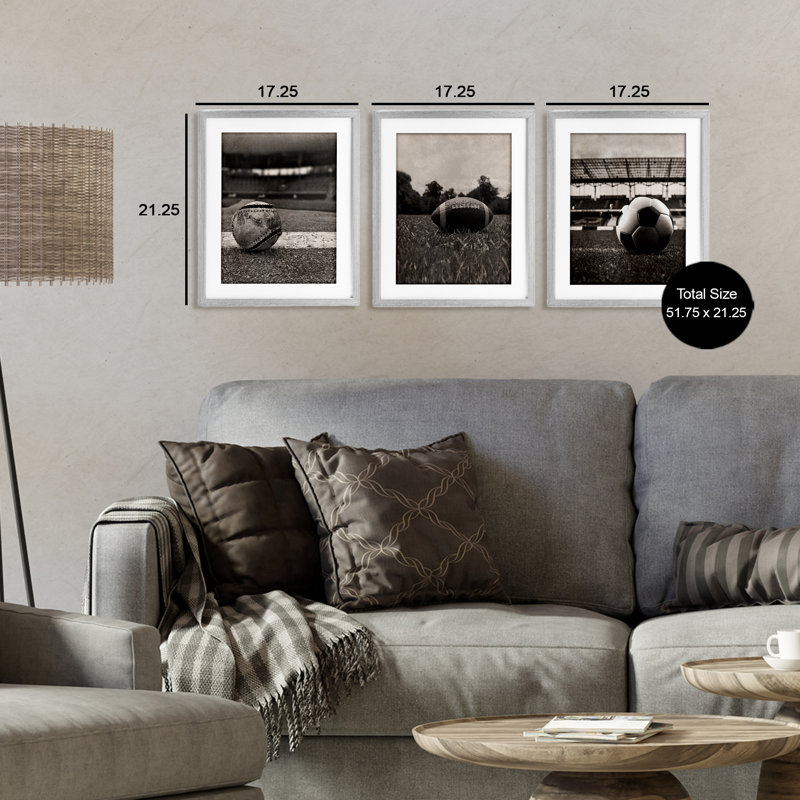 Ensemble de 3 sous-verres Vintage Sports on Field, impression par Marcus Prime, Cadre de ferme gris sous verre Farmhouse