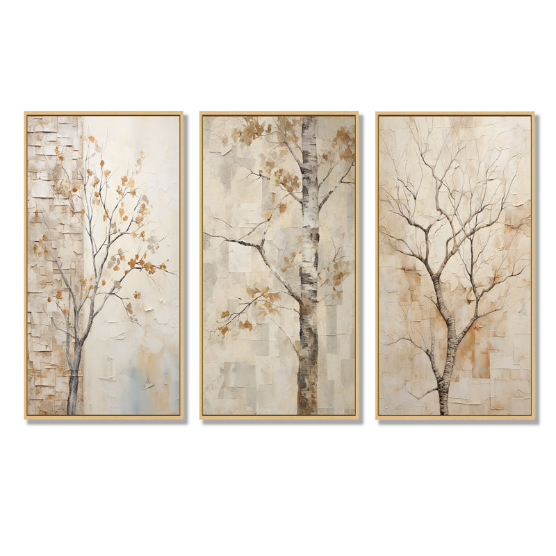 Minimalisme sycomore beige arbre solitude - ensemble de 3 décorations murales sycomore, Cadre flottant brun