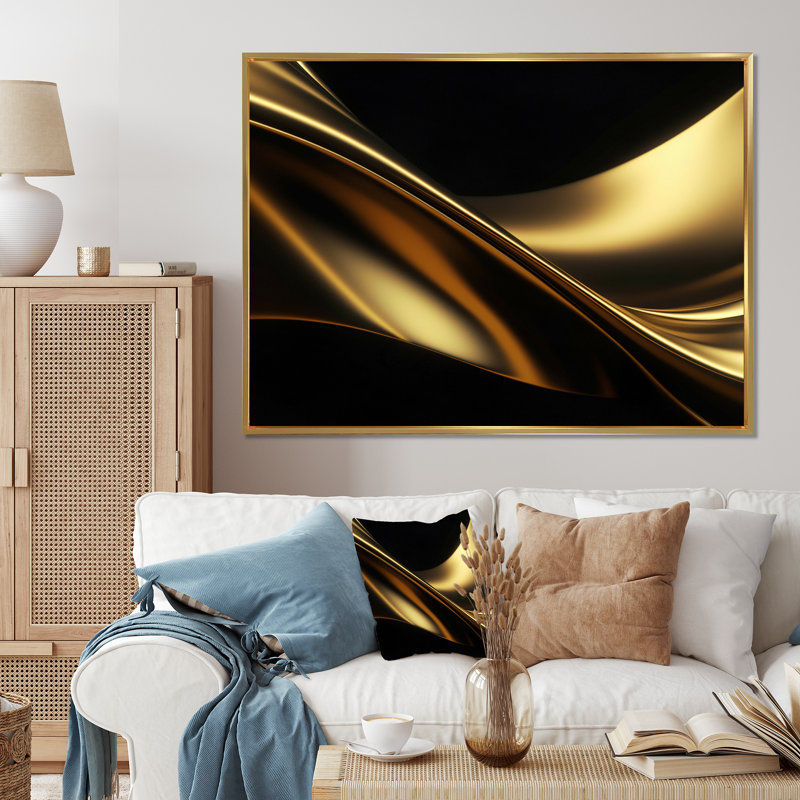Art mural encadré doré et noir, Cadre flottant doré, H 34 po x l 44 po x P 1,5 po