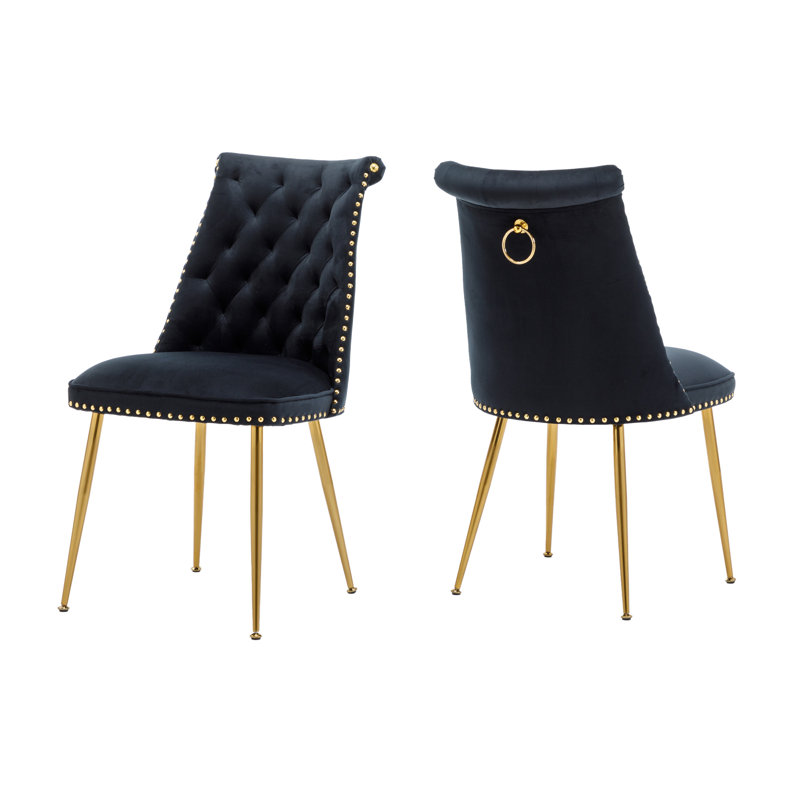Magallanes 2-Piece Tufted Velvet Dining Chairs , Black