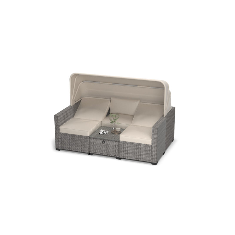 6-Piece Rattan Patio Conversation Set With A Canopy, Gray, Beige