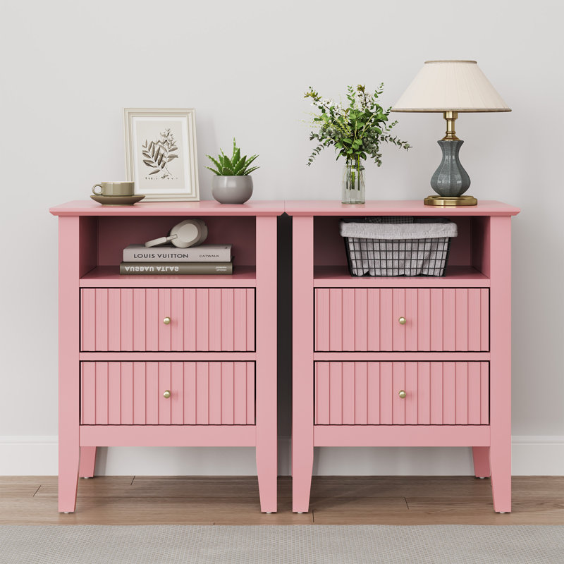 Philomena 2 Drawer Nightstand, Pink without charge station 