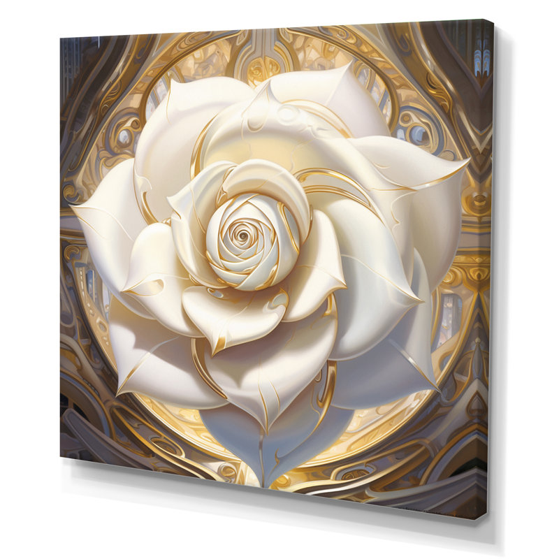 «Exquis White Rose Delicate Glam Illustration», reproduction sur toile, 36" H x 36" W, Toile tendue