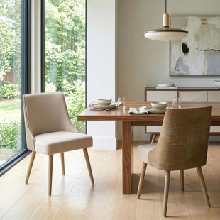Set of 2 Esmy Beige Fabric Chair with Washed Bentwood Back and Solid Wood Legs (Set of 2)