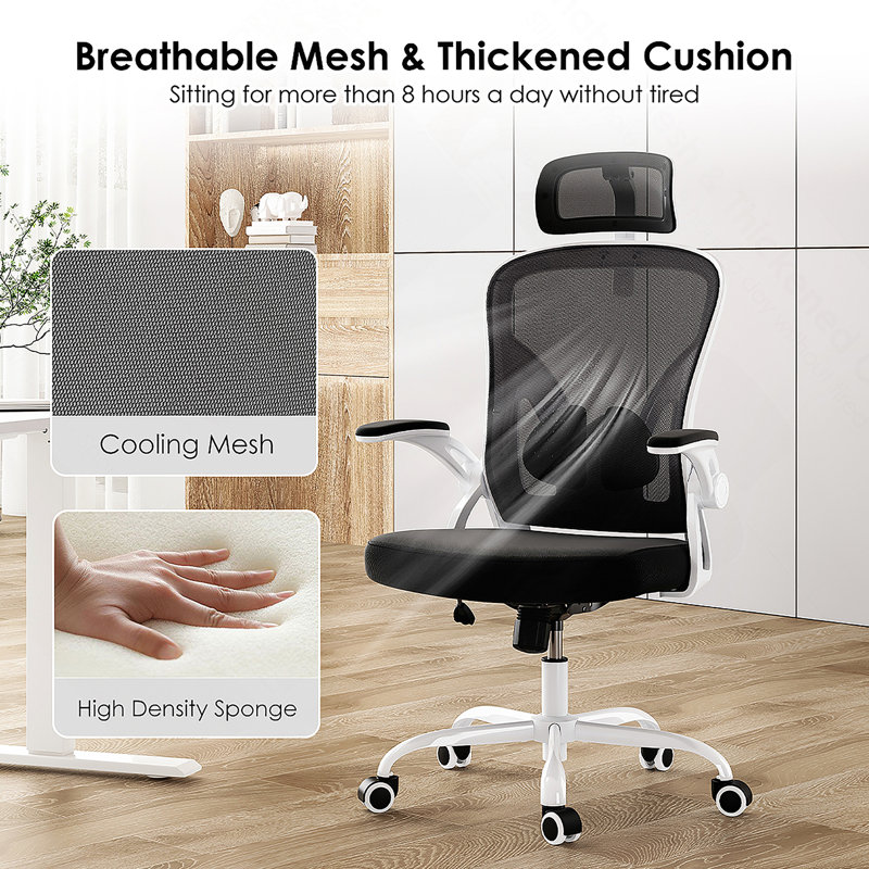 Ergonomic Office Chair With Headrest, Adjustable Lumbar Support, Armrests And Rocking Function For Comfortable Home Office Use