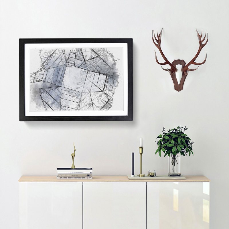 Architecture Sketch Vol.15 in Abstract - Picture Frame Drawing Print, 36cm H x 48cm W x 2cm D, Black Framed