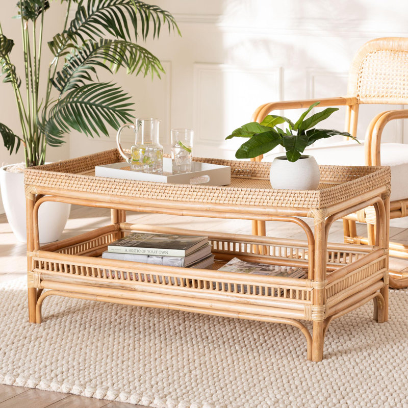 Lombok Natural Rattan Rectangular Coffee Table with Shelf