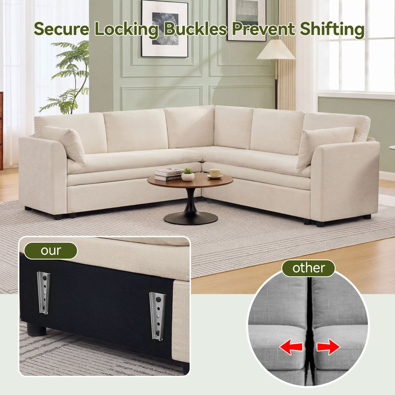  Modular Sectional Sofa with Chaise Lounge, Comfy Deep Dual-Layer Cushion Couch, 5 Seater L Couch, Beige