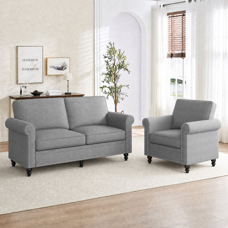 Ensemble de canapé-lit en microfibre 2 pièces avec cadre en bois, Beige