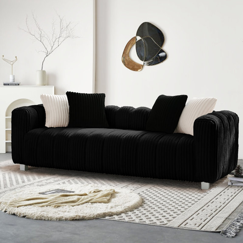 Élégant canapé deux places en velours côtelé, Blanc lait, H 24,41 po x l 80,12 po x P 31,89 po