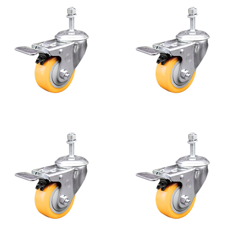 Ensemble de roulettes à tige pivotante en polyuréthane de 10 mm avec frein à verrouillage total