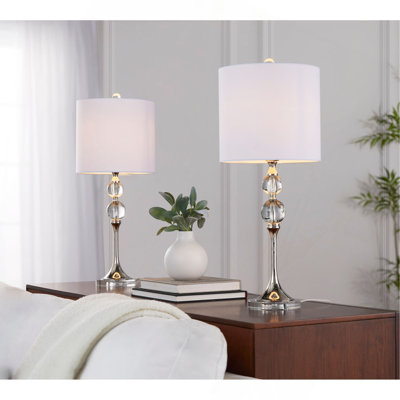 Lampe de table contemporaine 26 "en cristal transparent et nickel poli avec abat-jour en lin de Grandview Gallery - Ensemble de 2