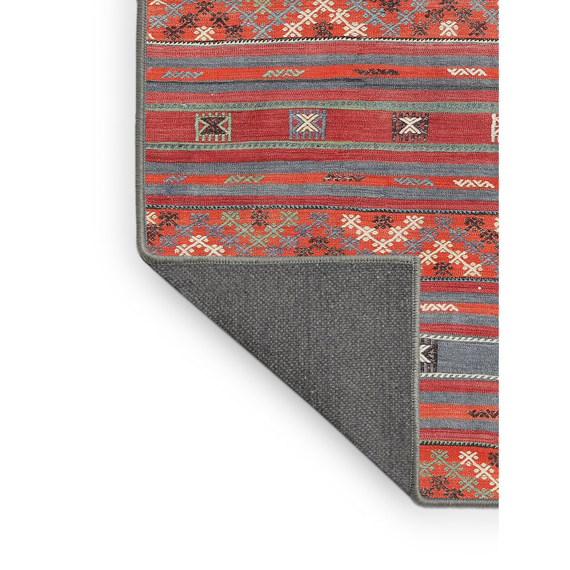 Tapis de zone rouge/gris contemporaine, Rectangle 5 pi x 7 pi