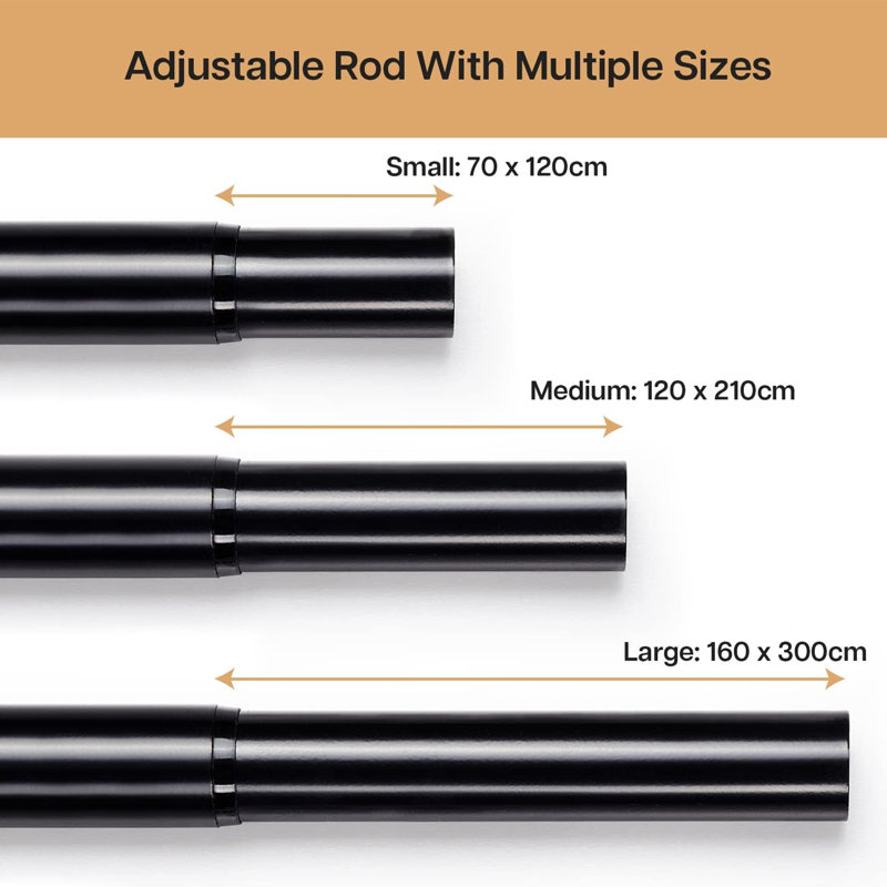Adjustable Plain Metal Ball Curtain Rod, 70-120Cm, Matte Black