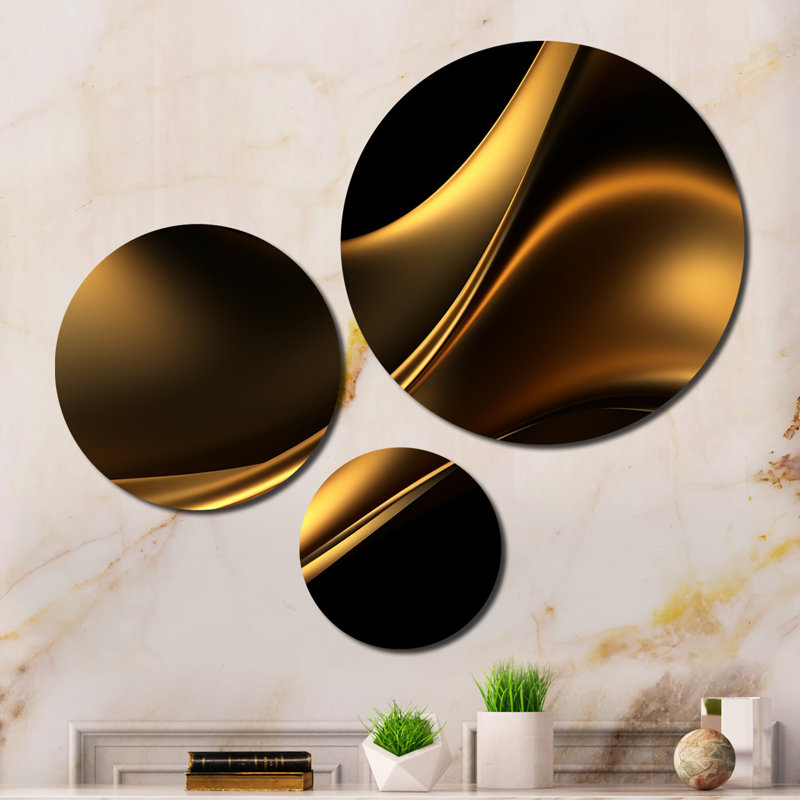 Gold Black Surreal Tides II - Fractals Metal Art