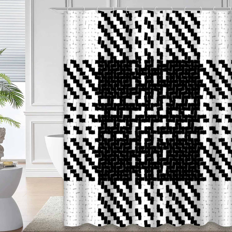 Rideau de douche noir et blanc avec 12 crochets Buffalo, L 72 po x l 78 po