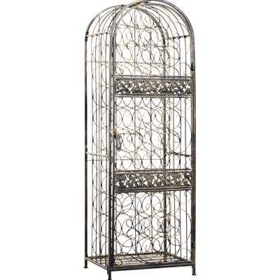 45 Bottles Wrought Iron Wine Cabinet With Lock By , Antique Bronze, Fine Workmanship, 17.31"w X 14.57"d 52"h Holder In Bronze - Efficient Arrangement,