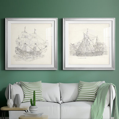Esquisse de bateau antique ix Esquisse de bateau antique ix - ensemble de 2 reproductions de dessins encadrés