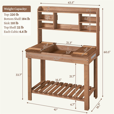 Kubilay Fir Potting Bench with Display Rack