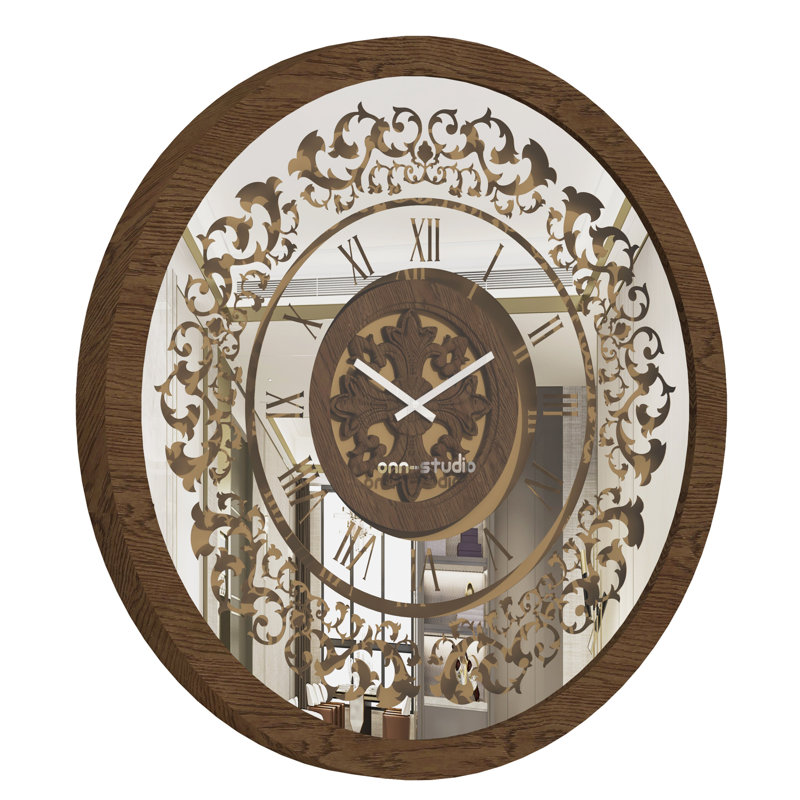 Allyna Manufactured Wood Wall Clock, 60cm H x 60cm W x 7cm D, Walnut