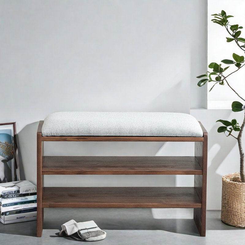 Banc de rangement 8 paires en bois de noyer noir