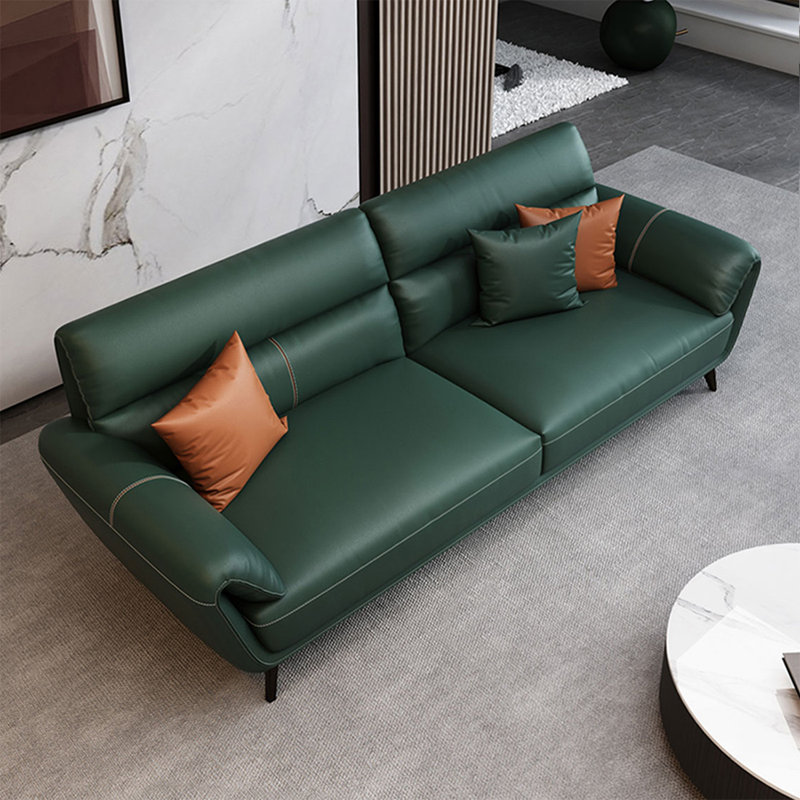 Causeuse-coussin standard en cuir véritable vert, H 35,43 po x l 70,87 po x P 34,65 po