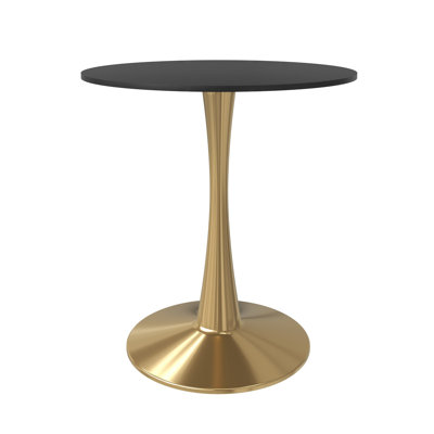 Severson Round Dining Table with MDF Top and Gold Stainless Steel Pedestal Base - Seats 4 Person for Kitchen and Dining Room