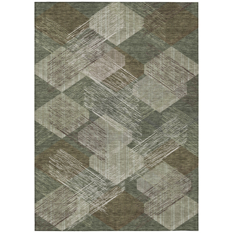 Machine Washable Indoor/Outdoor Chantille ACN2637 Geometric Rug, 3' x 5', Olive